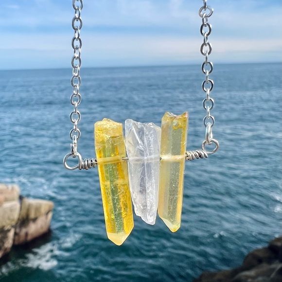 Hand Crafted Jewelry - Yellow & White Autumn Quartz Crystal Necklace